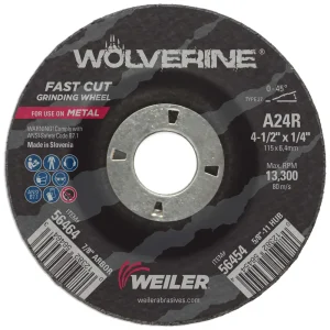 Weiler 56464 4-1/2″ x 1/4″ Wolverine Type 27 Grinding Wheel, A24R, 7/8″ A.H., 10/BOX