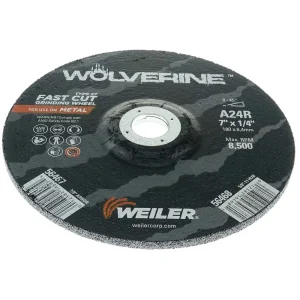 Weiler 56467 7″ x 1/4″ Wolverine Type 27 Grinding Wheel, A24R, 7/8″ A.H., 10/BOX