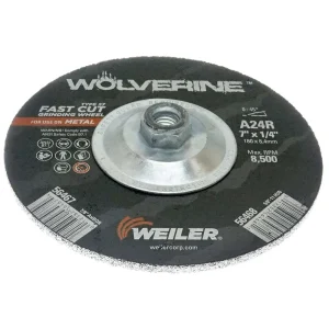 Weiler 56468 7″ x 1/4″ Wolverine Type 27 Grinding Wheel, A24R, 5/8″-11 Nut, 10/BOX