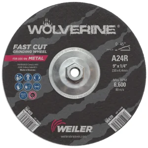 Weiler 56470 9″ x 1/4″ Wolverine Type 27 Grinding Wheel, A24R, 5/8″-11 Nut, 10/BOX