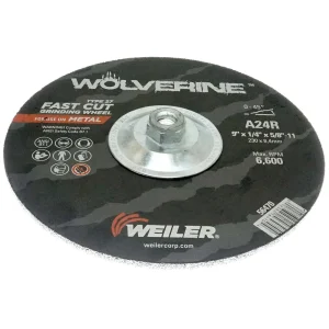 Weiler 56470 9″ x 1/4″ Wolverine Type 27 Grinding Wheel, A24R, 5/8″-11 Nut, 10/BOX