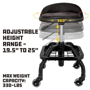 Powerbuilt LOW-BACK CUSHION ROLLING SEAT-BLACK 240338