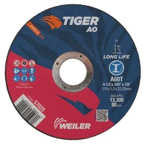 Weiler 57020 4-1/2″ x .045″ TIGER AO Type 1 Cut-Off Wheel, A60T, 7/8″ A.H., 25/BOX