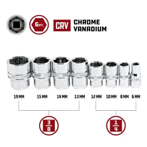 Powerbuilt 8PC 1/4 Inch & 3/8 Inch DR. MM ZEON SOCKET SET 941322A