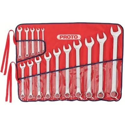 Proto 1200F-T500 Torqueplus 12-Point Combination Wrench Sets, 15 Piece, Inch, Flat Handle, Polish (1 Set)