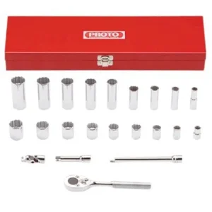 Proto 52136 Torqueplus 12-Point 3/8 in Drive Tool Socket Sets, 22 Piece (1 Set)