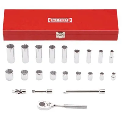 Proto 52136 Torqueplus 12-Point 3/8 in Drive Tool Socket Sets, 22 Piece (1 Set)