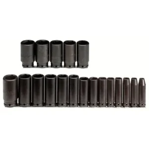 Proto 74116 Torqueplus 19 Piece Deep Impact Socket Sets, 1/2 in, 6 Point (1 Set)