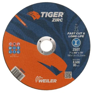 Weiler 58003 7″ x .060″ TIGER ZIRC Type 1 Cut-Off Wheel, Z60T, 7/8″ A.H., 25/BOX