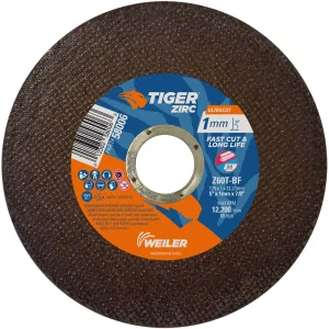 Weiler 58006 5″ x 1mm TIGER ZIRC ULTRACUT Type 1, Z60T, 7/8″ A.H., 50/BOX