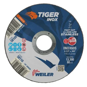 Weiler 58110 4-1/2″ x .045″ TIGER INOX Type 27 Cutting Wheel, INOX60S, 7/8″ A.H., 25/BOX