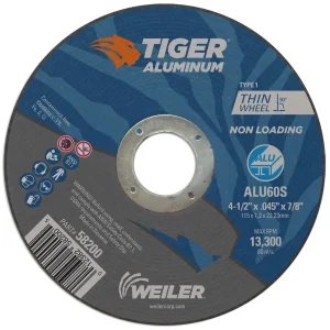 Weiler 58200 4-1/2″ x .045″ TIGER ALUMINUM Type 1 Cut-Off Wheel ALU60S 7/8 A.H., 25/BOX