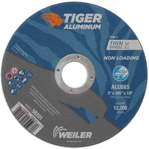 Weiler 58201 5″ x .045″ TIGER ALUMINUM Type 1 Cut-Off Wheel ALU60S 7/8 A.H., 25/BOX