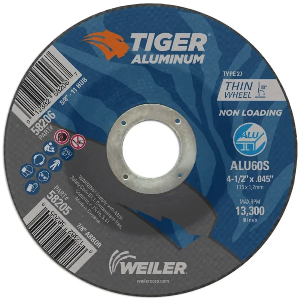 Weiler 58205 4-1/2″ x .045″ TIGER ALUMINUM Type 27 Cutting Wheel ALU60S 7/8 A.H., 25/BOX