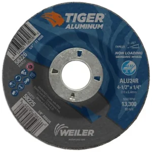 Weiler 58225 4-1/2″ x 1/4″ TIGER ALUMINUM Type 27 Grinding Wheel ALU24R 7/8 A.H., 10/BOX