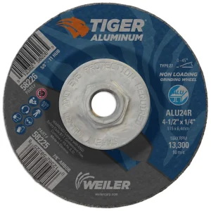 Weiler 58226 4-1/2″ x 1/4″ TIGER ALUMINUM Type 27 Grinding Wheel ALU24R 5/8-11 Nut, 10/BOX