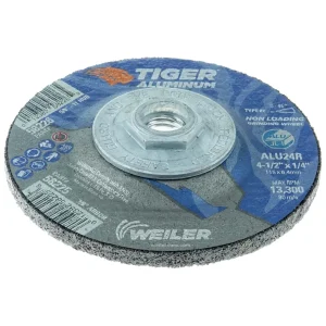 Weiler 58226 4-1/2″ x 1/4″ TIGER ALUMINUM Type 27 Grinding Wheel ALU24R 5/8-11 Nut, 10/BOX