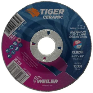 Weiler Tiger Ceramic Grinding Wheel – 4 1/2″ X 1/4″ Type 27 58325