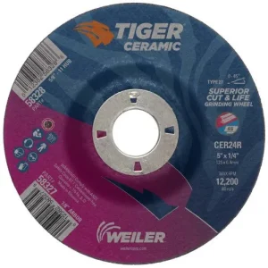 Weiler Tiger Ceramic Grinding Wheel – 5″ X 1/4″ Type 27 58327