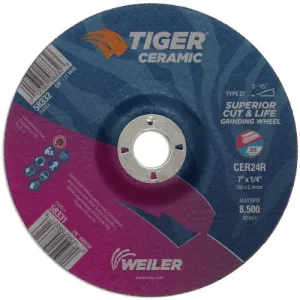 Weiler Tiger Ceramic Grinding Wheel – 7″ X 1/4″ Type 27 58331