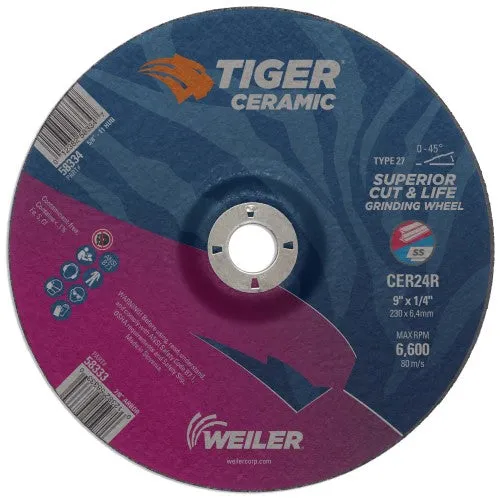 Weiler Tiger Ceramic Grinding Wheel – 9″ X 1/4″ Type 27 58333