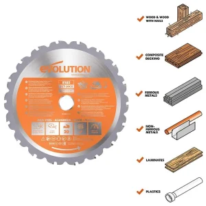 Evolution Power Tools 7 1/4 In. Multipurpose x 20T x 20mm Arbor RAGEBLADE