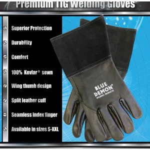 Blue Demon Premium Tig Welding Gloves Goatskin Black Small