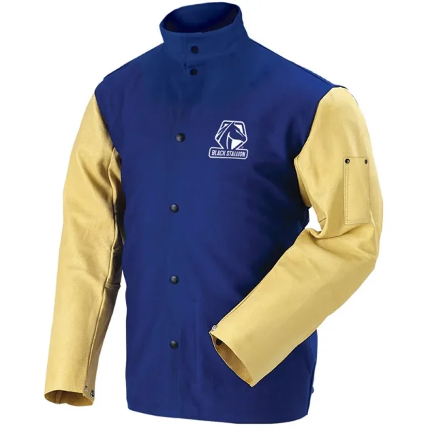 Black Stallion FR Cotton/Grain Pigskin Leather Hybrid Welding Jacket FRB9-30C/PS
