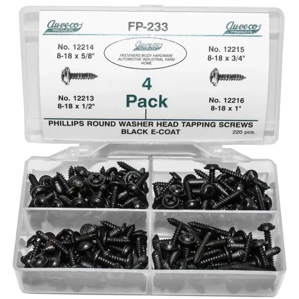 Auveco Phillips Round Black Screws 220 Pieces FP-233