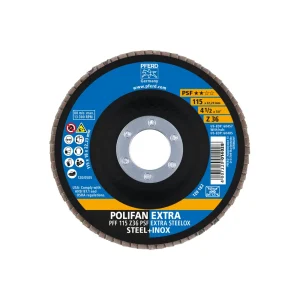 PFERD 60457 Flap Disc, 4-1/2″ x 7/8, Z PSF EXTRA STEELOX, 36 Grit, T27, Flat, Zirconia, 10/BOX