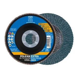 PFERD 60462 Flap Disc, 4-1/2″ x 7/8, Z PSF EXTRA STEELOX, 120 Grit, T27, Flat, Zirconia, 10/BOX