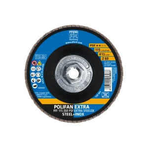 PFERD 60488 Flap Disc, 4-1/2″ x 5/8-11, Z PSF EXTRA STEELOX, 60 Grit, T27, Flat, Zirconia, 10/BOX