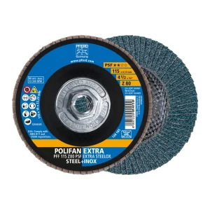 PFERD 60489 Flap Disc, 4-1/2″ x 5/8-11, Z PSF EXTRA STEELOX, 80 Grit, T27, Flat, Zirconia, 10/BOX