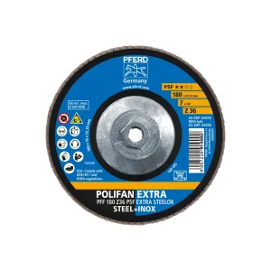 PFERD 60506 Flap Disc, 7″ x 5/8-11, Z PSF EXTRA STEELOX, 36 Grit, T27, Flat, Zirconia, 10/BOX