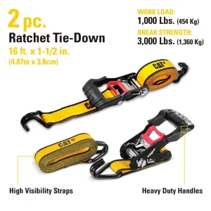 CAT 2 Piece Ratchet Tie Down Set with Soft Loops 16 ft. x 1-1/2 in. 980063N