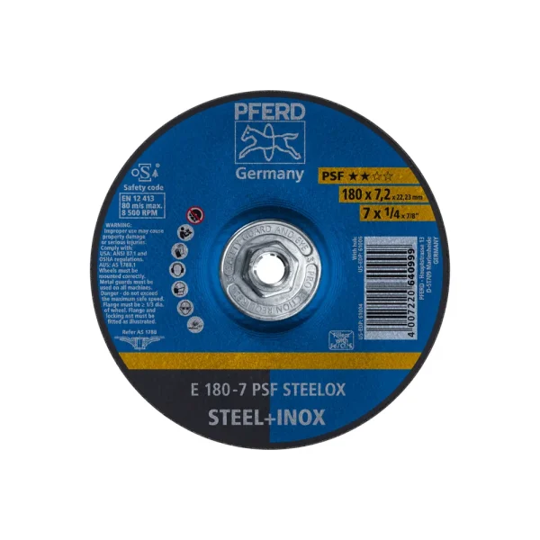 PFERD 61006 Grinding Wheel, 7″ x 1/4 x 5/8-11, PSF STEELOX, T27, Aluminum oxide, 10/BOX