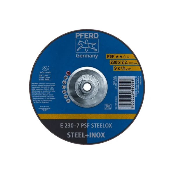 PFERD 61007 Grinding Wheel, 9″ x 1/4 x 5/8-11, PSF STEELOX, T27, Aluminum oxide, 10/BOX