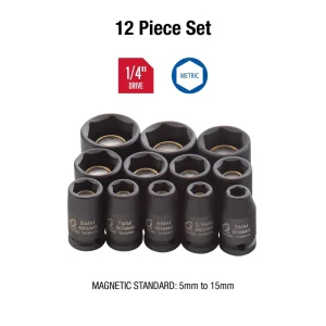 Sunex 1/4″ Dr. 12pc Magnetic Metric Impact Socket Set 1822