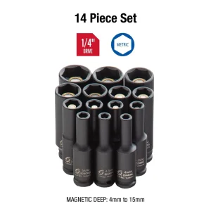 Sunex 14 Pc. 1/4″ Dr. Deep Metric Magnetic Impact Socket Set 1831