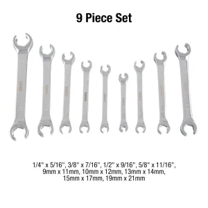 Sunex 9 Pc. Full Polish SAE & Metric Flare Nut Wrench Set 9809A