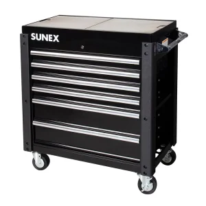 Sunex 6 DRAWER SLIDE TOP SERVICE CART W/POWER STRIP – BLACK 8035XTFDBK