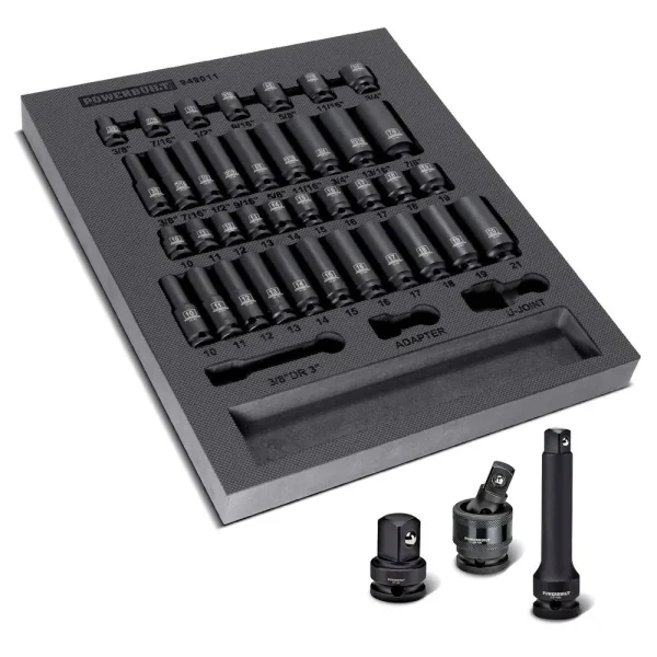 Powerbuilt 40 Piece 3/8 In. Drive 6 Point SAE and Metric Pro Tech Impact Socket Set 949011