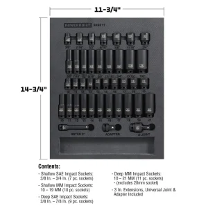 Powerbuilt 40 Piece 3/8 In. Drive 6 Point SAE and Metric Pro Tech Impact Socket Set 949011