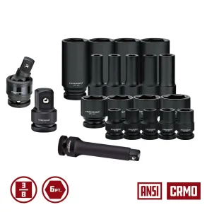 Powerbuilt 40 Piece 3/8 In. Drive 6 Point SAE and Metric Pro Tech Impact Socket Set 949011