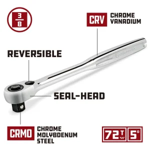 Powerbuilt 3/8 In. Drive 72 Tooth Pro Tech Ratchet with Contour Handle 649969