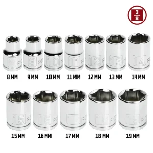 Powerbuilt 12 Piece 3/8 In Drive 6 Point Shallow Metric Socket Set 645008