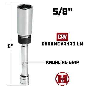 Powerbuilt 3/8 In. Drive x 5/8 In. x 6 In. Magnetic Swivel Spark Plug Socket 641852