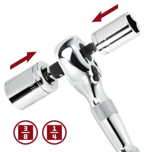 Powerbuilt 1/4 In. and 3/8 In. Drive 72 Tooth Dual Head Stubby Ratchet 640931
