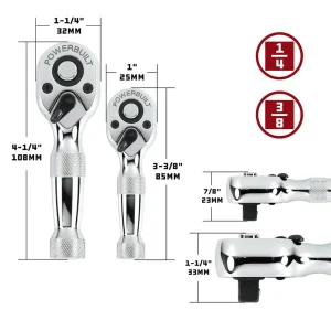 Powerbuilt 2 Piece 1/4 In. and 3/8 In. Drive 72 Tooth Stubby Ratchet Set 640927