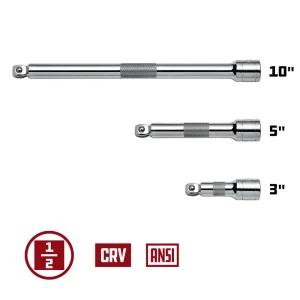 Powerbuilt 3 Piece 1/2 In. Drive Socket Extension Bar Set – Wobble Tip 640856